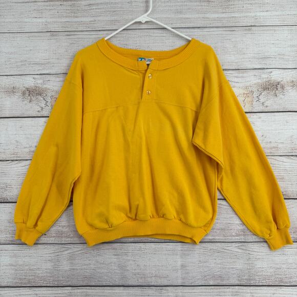 Vintage 80's Tropix Zone American Soccer Henley Sweatshirt Adult Large Yellow - Picture 2 of 11